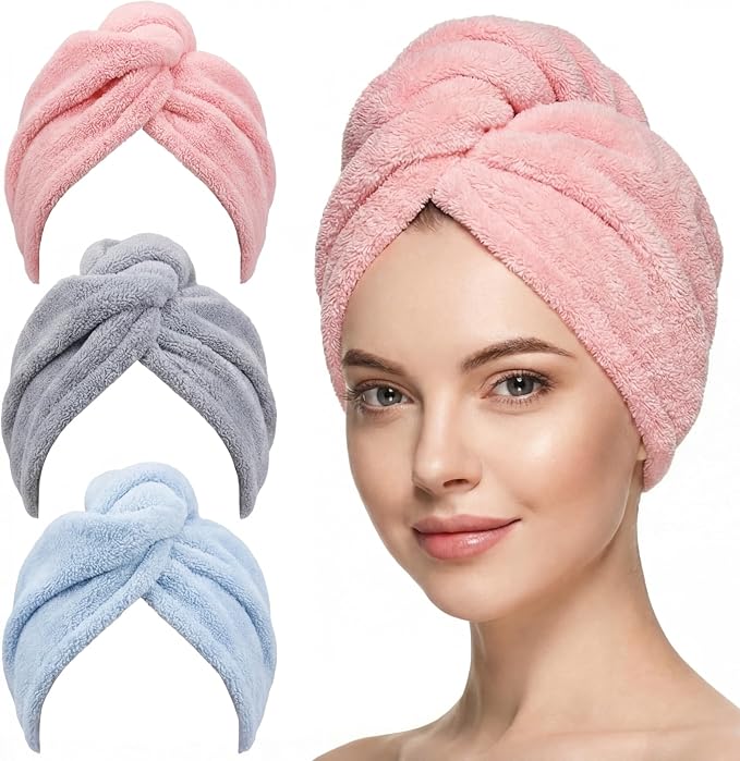 3 Pack Large Microfiber Hair Towel Wrap by Unknown