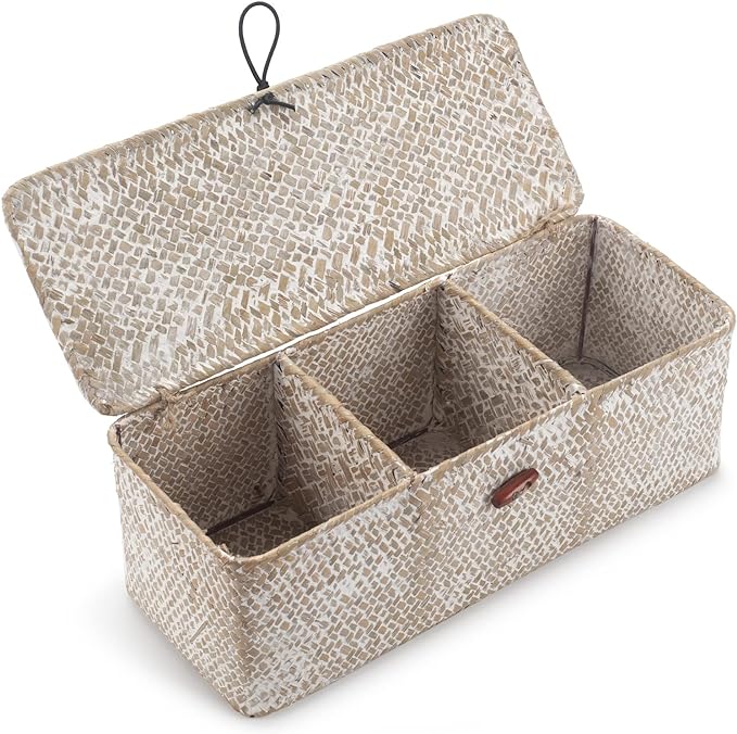 Seagrass Storage Basket with Lid Rectangular Small Woven Shelf Baskets with by DECRAFTS