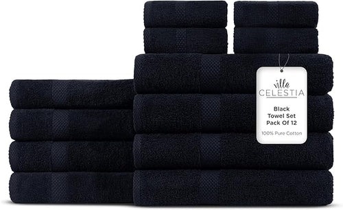 100% Cotton Bath Towel Set of 12-4 Bath Towels, 4 Hand Towels, 4 Wash Cloths by VillaCelestia