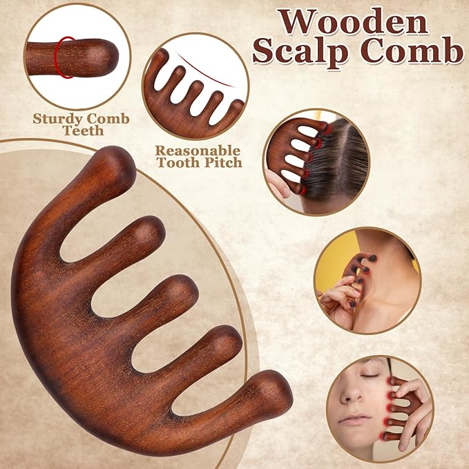 ProSuites 3 Pcs Wooden Head Scalp Massager Comb, Head Massage Tool - Image 2