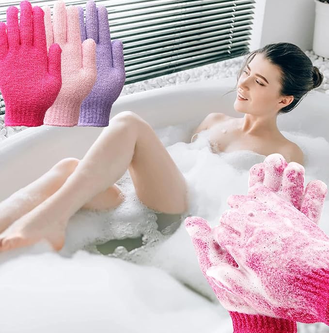 IBLUE Shower Gloves, Double Sided Exfoliating Bath Body Scrub Gloves - Image 3