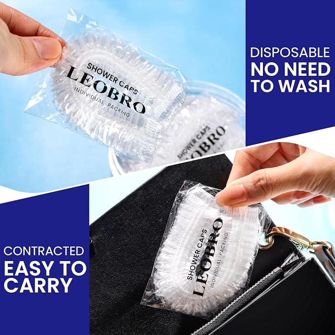 LEOBRO Shower Cap, Plastic Shower Caps Disposable, Plastic Hair Caps, Deep - Image 5