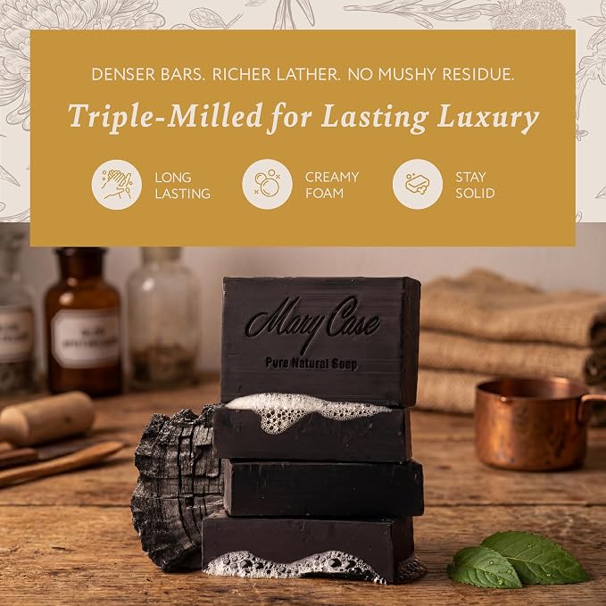 Mary Case Goat Milk & Activated Charcoal Bar Soap Set of 4 | Natural Soap - Image 3
