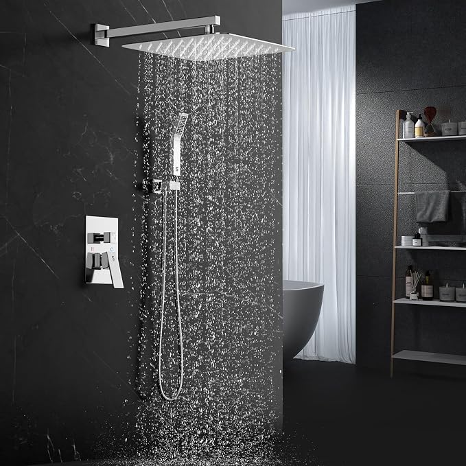 SR SUN RISE Polished Chrome Square Rainfall Shower Head and Handle Set - Image 2