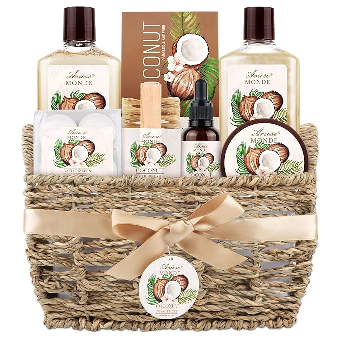 Bath & Shower Spa Basket Gift Set, Coconut Scent, by Ariosemonde