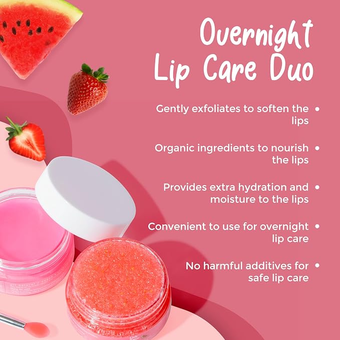 Watermelon Lip Scrub and Lip Sleeping Mask Duo to Exfoliate and Nourish Dry - Image 2