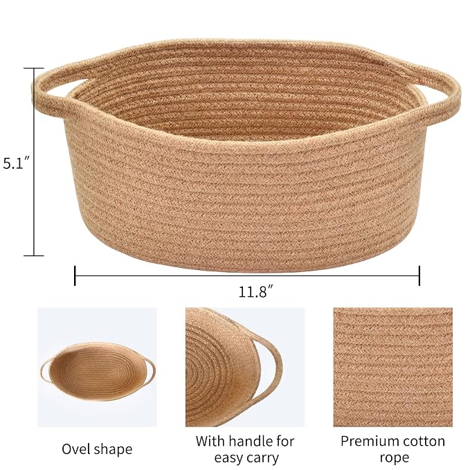 ABenkle Small Basket with Handles, Boho Decorative Rope Woven Dog Cat Toy - Image 2