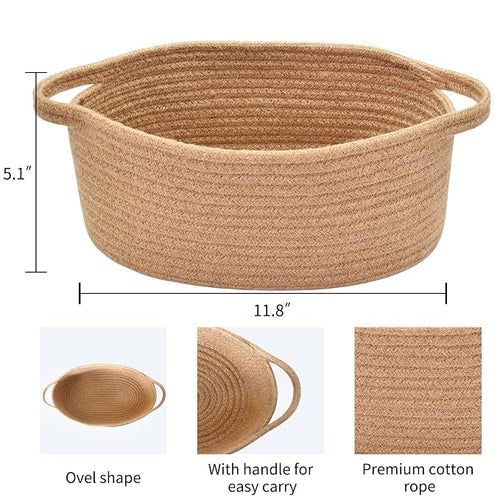 ABenkle Small Basket with Handles, Boho Decorative Rope Woven Dog Cat Toy - Image 2