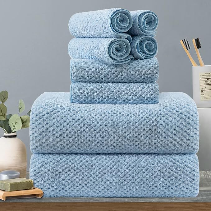 8-Piece Blue Bath Towels Set, 2 Oversized Large Bath Towels Sheet, 2 Hand by Hailea