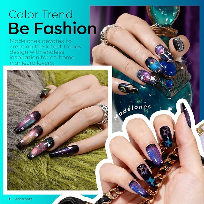 modelones Cat Eye Gel Nail Polish Set, 6 Colors Holographic Colorful Rainbow - Image 3