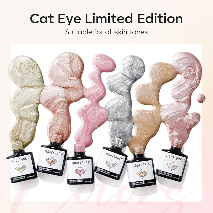 modelones Cat Eye Gel Nail Polish Set, Holographic Glitter 6 Colors - Image 3