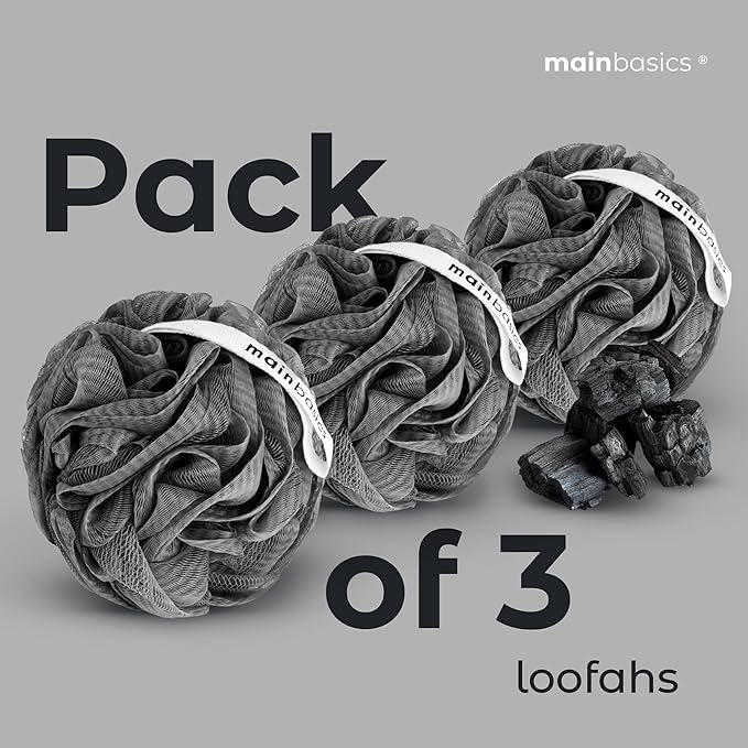 MainBasics Charcoal Infused Bath Shower Loofah Sponge Pouf Body Wash Scrubber - Image 6
