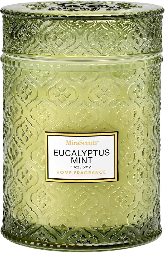 Eucalyptus Mint Scented Candles, Large Natural Soy Candle, 88 Hours Burning Time by MiraScents