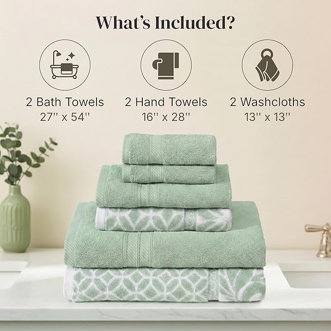 Modern Threads Botanical Vine 6-Piece 100% Cotton Towel Set – Reversible Yarn - Image 3