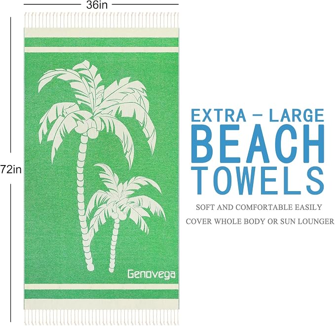Genovega Oversized Cotton Turkish Beach Towels 72"x36" Lightweight Quick Dry - Image 6