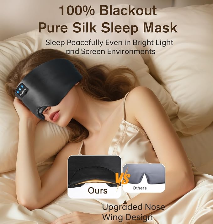 LC-dolida Luxurious Silk Soft Sleep Mask, Sleep Headphones - Image 7