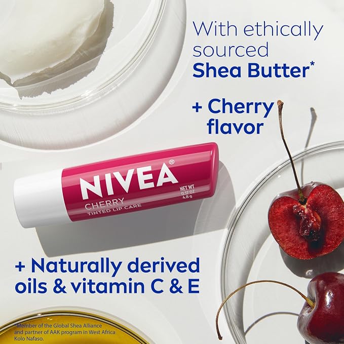 NIVEA Cherry Lip Care, Ruby Tinted Lip Balm Pack - Image 8