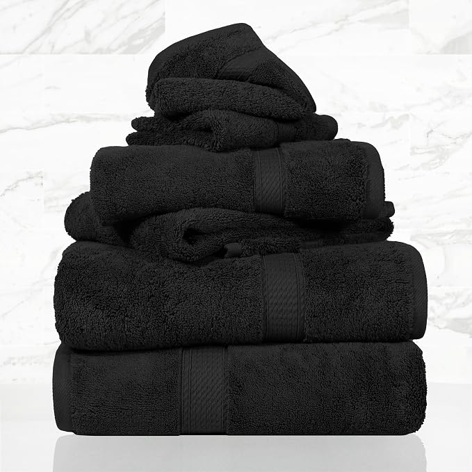 SUPERIOR Solid Egyptian Cotton Towel Set, Washcloths 13” x 13”, Hand Towels 20” by SUPERIOR