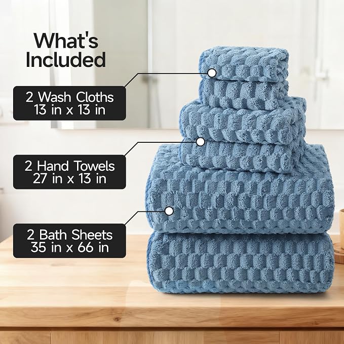 REDKISS Blue Microfiber Towels Set of 6-35x70 Inches Oversized Bath Sheets - Image 2