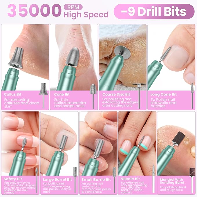 Cordless Nail Drill 35000RPM, Portable Electric Nail File - Image 7