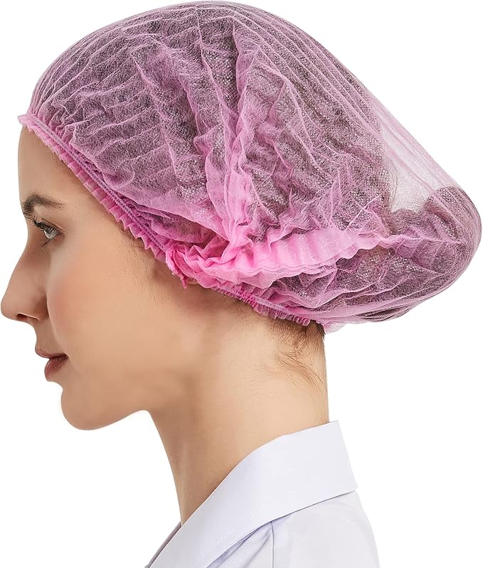 ProtectX 100-Pack Pink Disposable Hair Nets, Elastic Head Cover, Bouffant Caps - Image 2