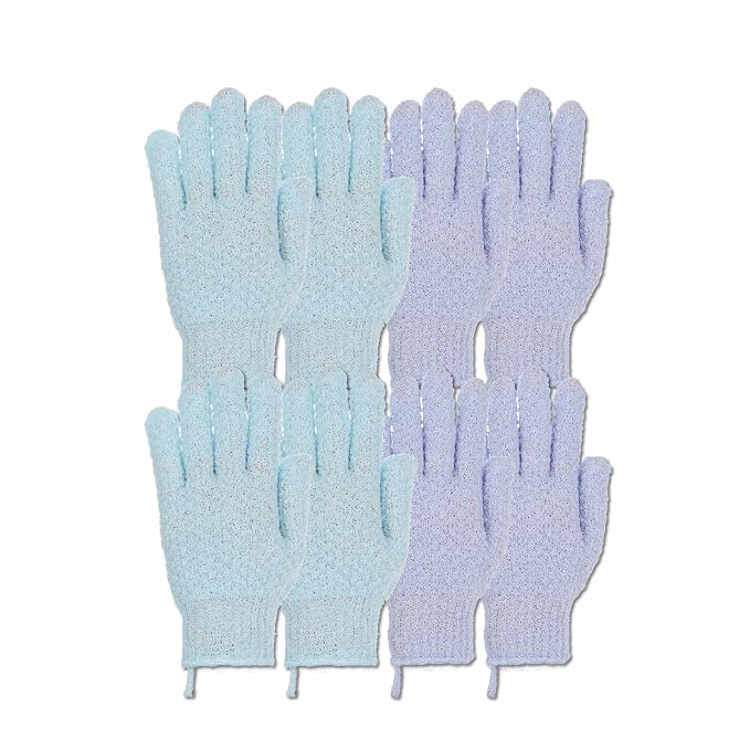 4 Pairs Exfoliating Gloves, 100% Nylon, Dual Texture Body Scrub by The+Beauty+Project