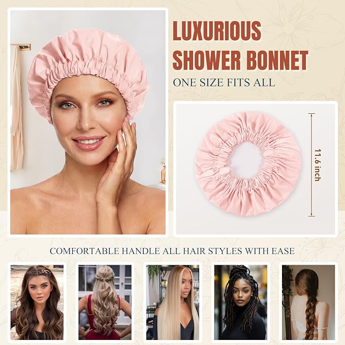 Reusable Shower Cap for Women, Large Waterproof Shower Bonnet - Image 4