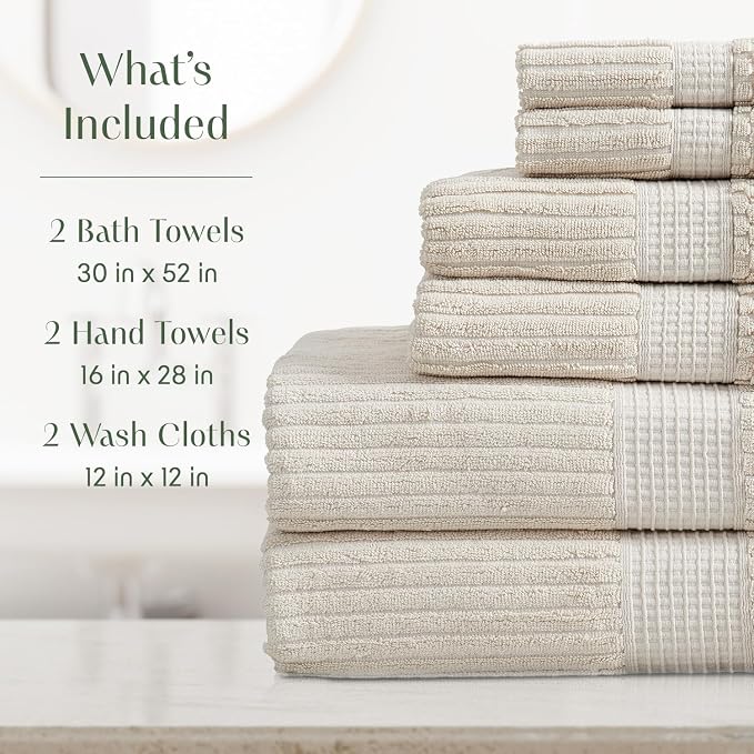 Springtree Home 100% Cotton Bath Towel Set | 6 Piece Set | Absorbent & - Image 2