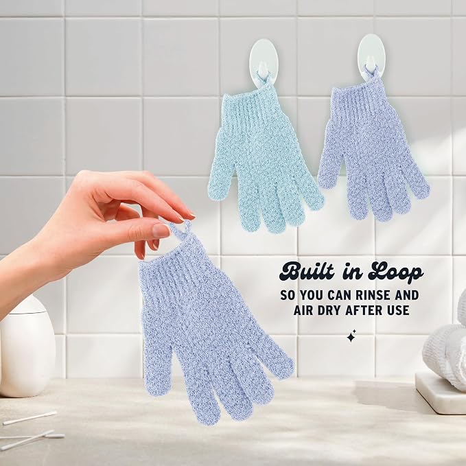 4 Pairs Exfoliating Gloves, 100% Nylon, Dual Texture Body Scrub - Image 7