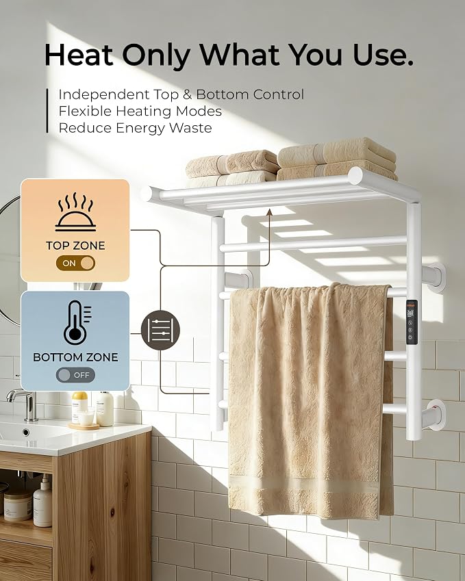 Foldable Heated Towel Rack, Dual-Zone Electric Towel Warmer Rack - Image 2
