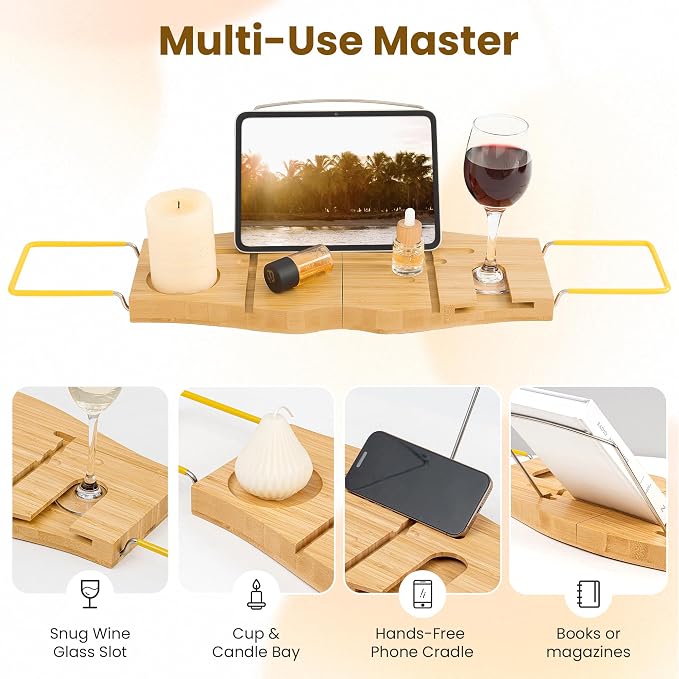 Bamboo Bathtub Tray Expandable Bathroom Tray - Image 2