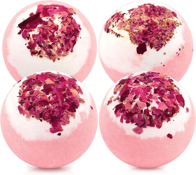 Dried Flower Bath Bombs Salt Balls, Rose Extract Essential Oils, Moisturizing by Focusingonbathingproducts