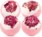 Dried Flower Bath Bombs Salt Balls, Rose Extract Essential Oils, Moisturizing by Focusingonbathingproducts