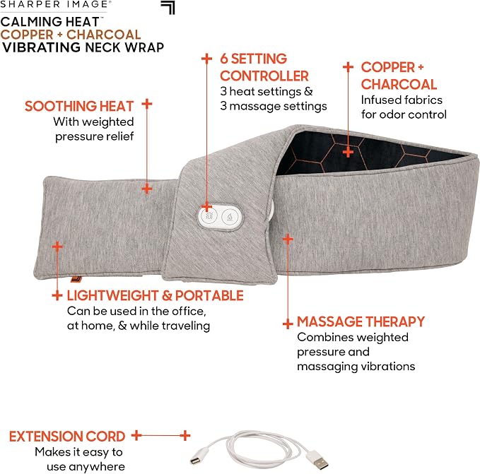 Calming Heat Neck Wrap by Sharper Image | Weighted Copper & Charcoal, Heating - Image 3