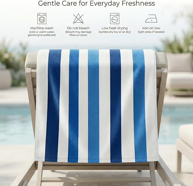 Premium Velour Cabana Beach Towel 2 Pack, 30” x 60” Soft Plush Cotton Pool Towel - Image 4