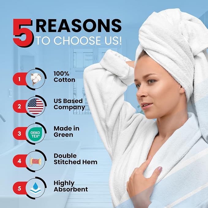 Infinitee Xclusives Luxury 100% Ring-Spun Cotton White Bath Towels Set of 4 – - Image 2