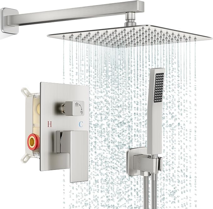 FPXRNG Shower Faucet Set Bathroom Square Rain Shower Head and Handle Set by FPXRNG
