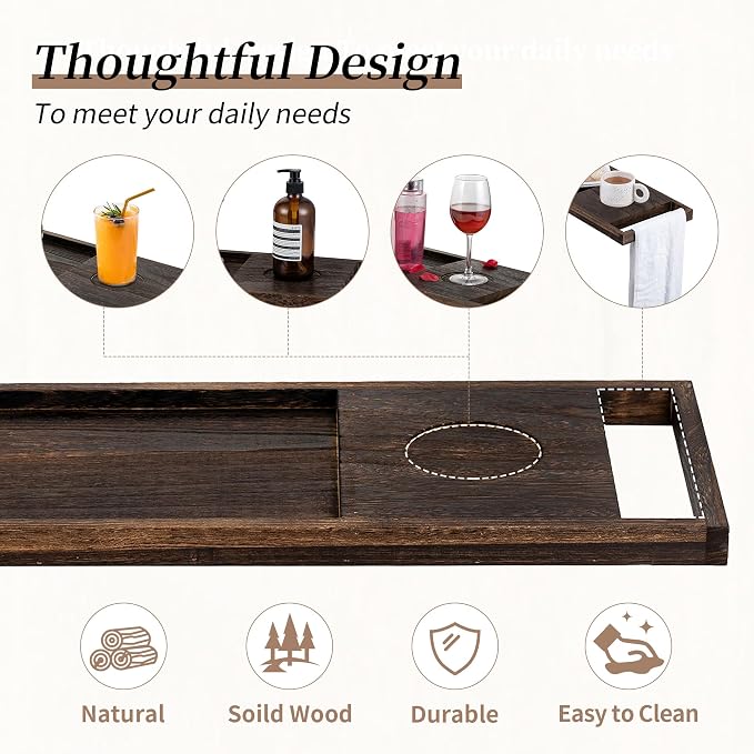 Hanobe Bathtub Tray Bath Caddy: 31" Wooden Tub Shelf - Image 8