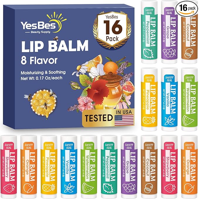 YesBes 16 Pack Lip Balm, Natural Lip Balm Bulk by YesBes
