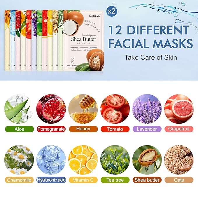 KONEUK 24 Pack Sheet Face Masks Skincare - Image 2