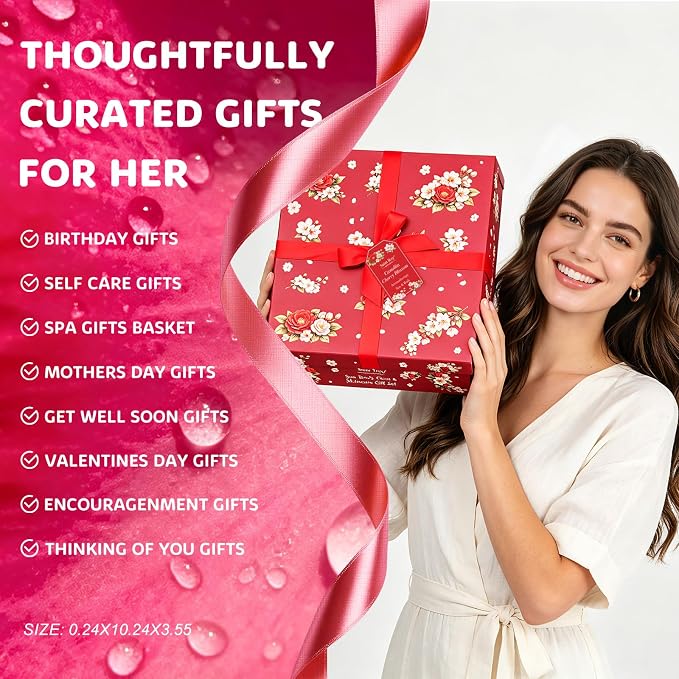 35 Pcs Valentines Day Gift for Women, Cherry Blossom Rose Bath and Body Basket - Image 4