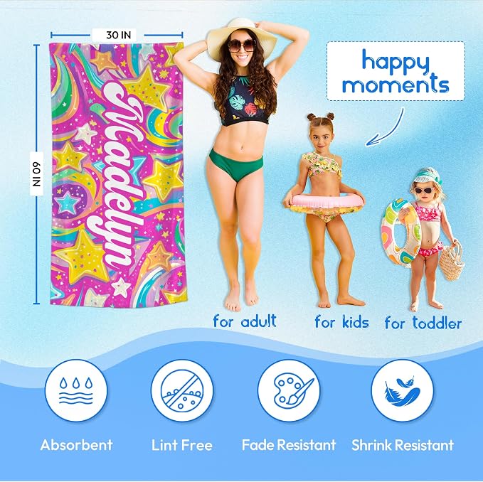 JML Custom Beach Towel with Name, Personalized Microfiber Beach Towel with Name - Image 3