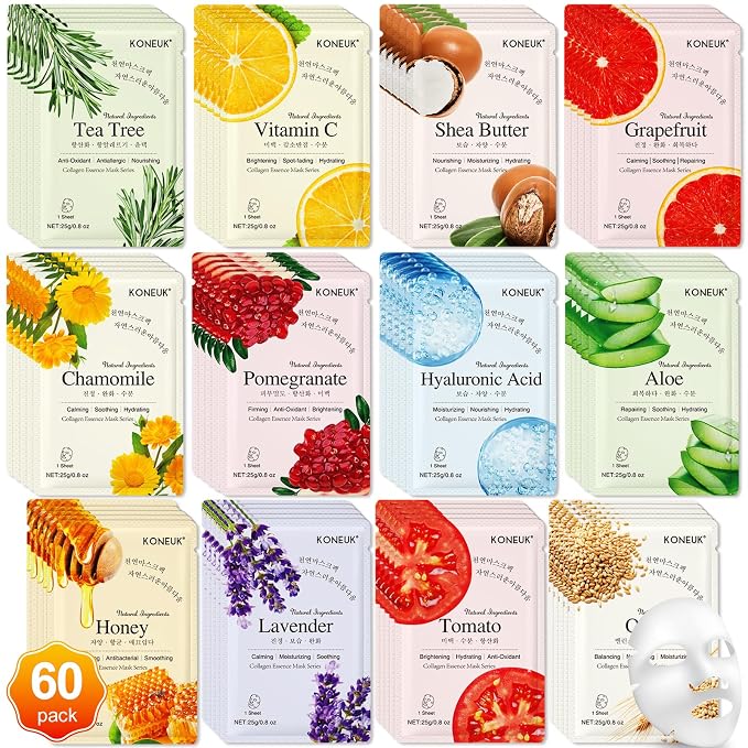 KONEUK 60 Pack Collagen Essence Face Masks Skincare by KONEUK