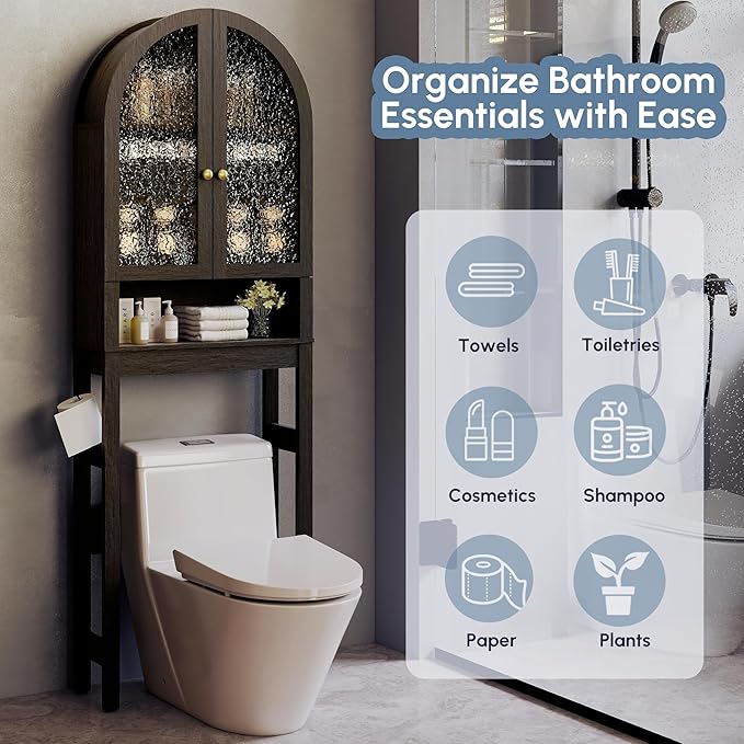 HMstone Over The Toilet Storage Cabinet, Arched Bathroom Organizer and Storage - Image 5