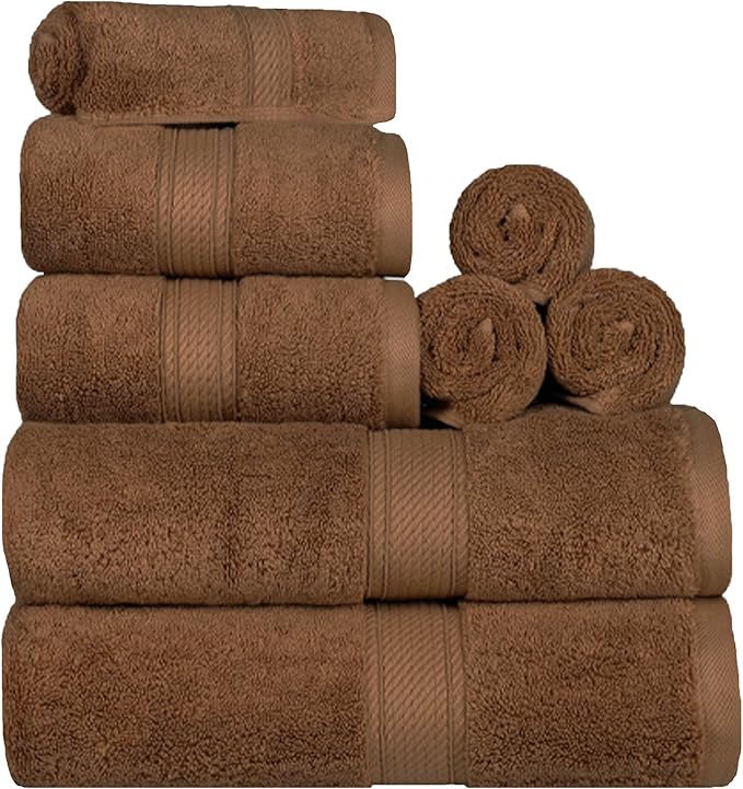 SUPERIOR Egyptian Cotton Pile 8 Piece Towel Set, Includes 2 Bath, 2 Hand by SUPERIOR
