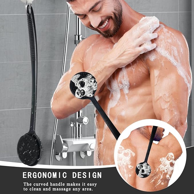 2 Pack Back Scrubber for Shower, 17in Lengthen Long Handle Body Brush, Double - Image 6