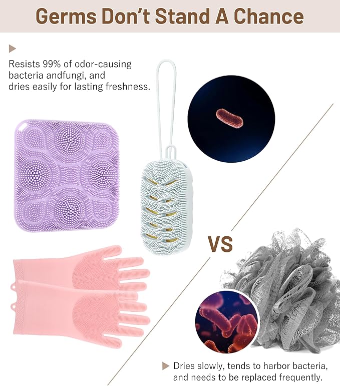 3 Pack Silicone Body Scrubber Set Include Silicone Bath Sponge Brush + Body - Image 7