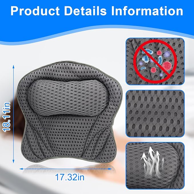 Bath Pillow for Tub, Ergonomic Pillow for Headrest, Shoulder and Back Support - Image 5