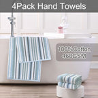 100% Cotton Blue Striped Hand Towels Set of 4, 16x27 Inches, Quick Dry & Highly - Image 4