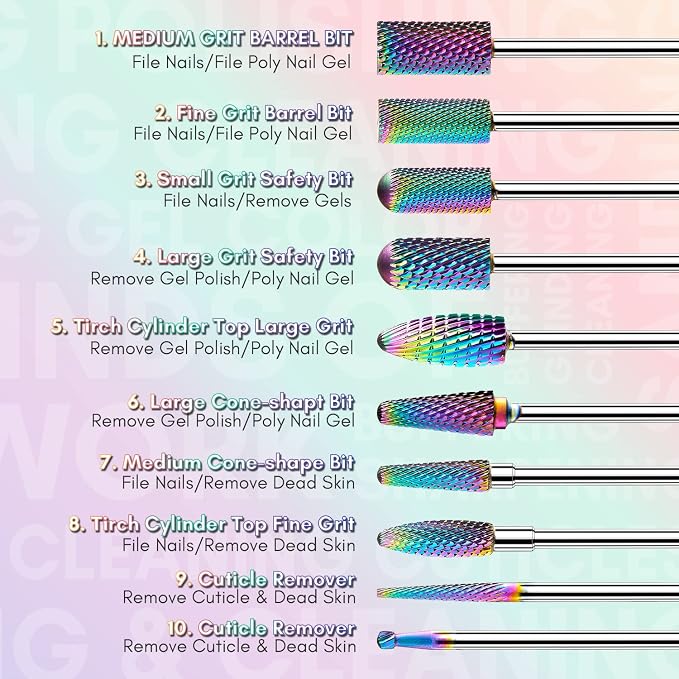 Makartt Nail Drill Bits Set:10Pcs Dimond Tungsten Carbide Nails Bits, 3/32 Inch - Image 8